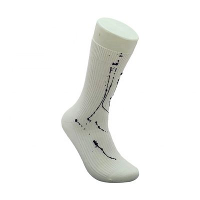 Calcetines blancos de algodón de estilo regular para hombres con impresión de arte antiderrapante y tinta personalizada