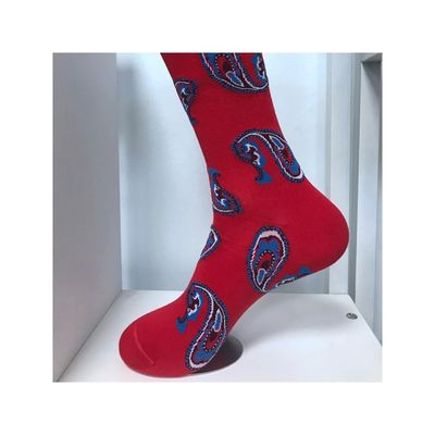 Temporada de primavera Impresión rojo púrpura Peinado de algodón poliéster calcetines de fibra de spandex para hombres