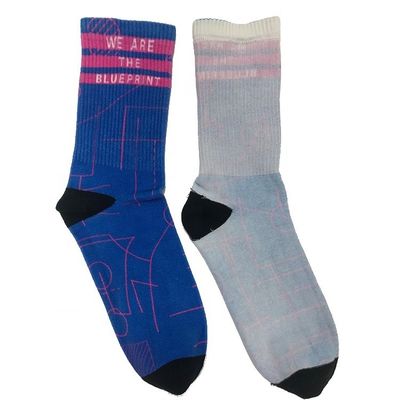 Efecto de impresión de 360 grados Logotipo personalizado Calcetines de algodón con diseño de manguito y poliéster 18%