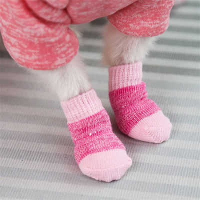 Manténgase a la moda y cómodo con estos calcetines rosa / azul para perros de invierno