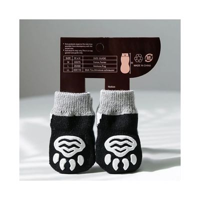 Adorables calcetines para perros de mascota con dibujos animados y diseño de punto negro Terry transpirable
