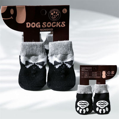 Adorables calcetines para perros de mascota con dibujos animados y diseño de punto negro Terry transpirable