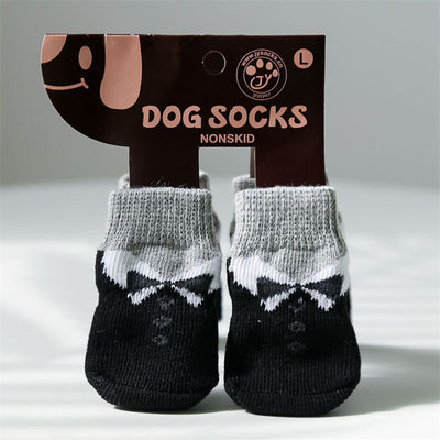 Adorables calcetines para perros de mascota con dibujos animados y diseño de punto negro Terry transpirable