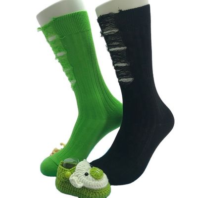 Calcetines de ropa de equipo de algodón de doble aguja de punto para mujeres en negro retro mendigo