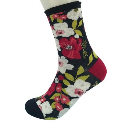 Calcetines de bambú de impresión floral 3D de estilo regular para Navidad personalizados y transpirables