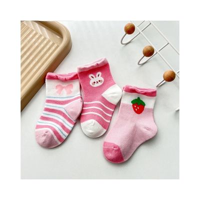 Calcetines de punto rosas antideslizantes respiratorios de primavera para niños de espesor estándar