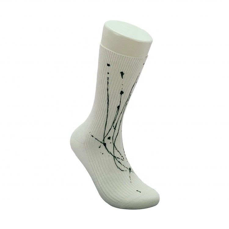 Calcetines blancos de algodón de estilo regular para hombres con impresión de arte antiderrapante y tinta personalizada