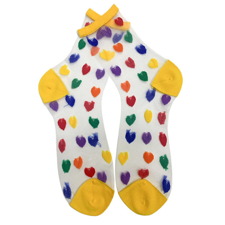 Sexy en forma de corazón calcetines claros de chaqueta de cristal de seda mujeres calcetines transparentes para el verano
