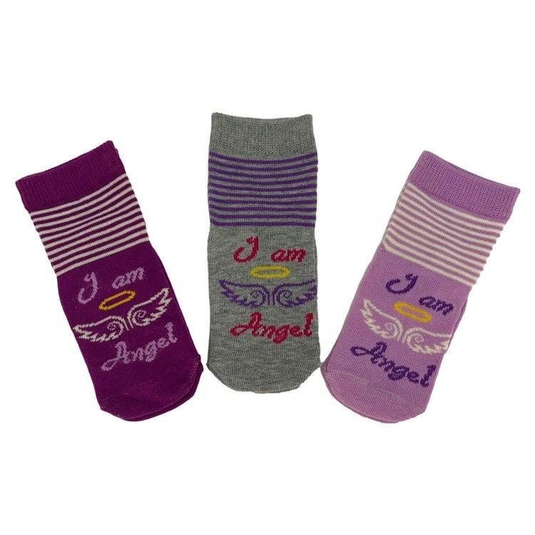 Niñas cómodas y saludables algodón grueso rayas cálidas con alas Impresión de niños calcetines bonitos