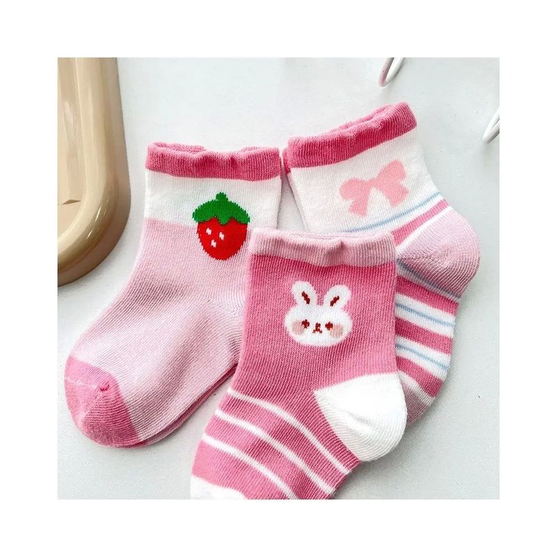Calcetines infantiles de invierno con diseño de conejo de fresa de dibujos animados y tejido seco rápido