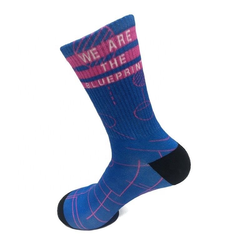 Efecto de impresión de 360 grados Logotipo personalizado Calcetines de algodón con diseño de manguito y poliéster 18%