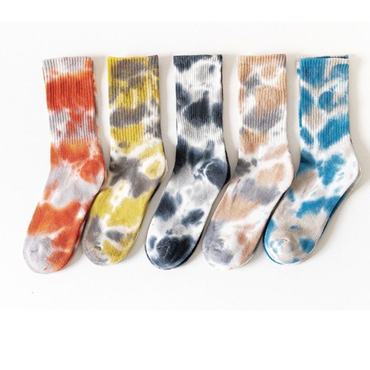 UNISEX 37-44 EU Tamaño Tie Dye Color delgado de caramelo Impresión personalizada Calcetines deportivos de tubo de algodón