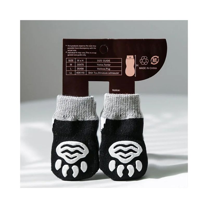 Adorables calcetines para perros de mascota con dibujos animados y diseño de punto negro Terry transpirable